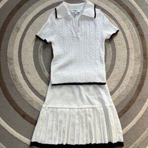 FRESHMAN 1996 White Knit Ensemble  Collared Top & Pleated Mini Skirt Girls XS